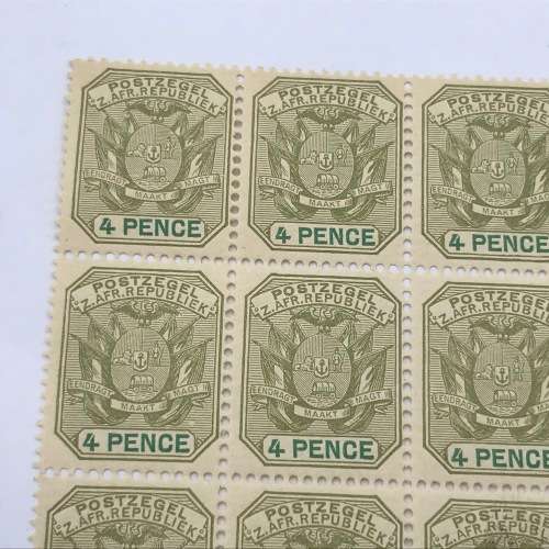 ZAR SACC 228 Sage Green and Green 4d stamps - block of 15 unmounted mint