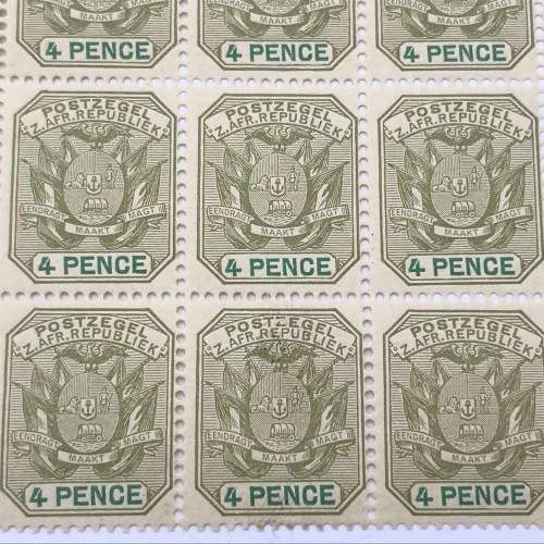 ZAR SACC 228 Sage Green and Green 4d stamps - block of 15 unmounted mint