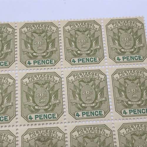 ZAR SACC 228 Sage Green and Green 4d stamps - block of 15 unmounted mint
