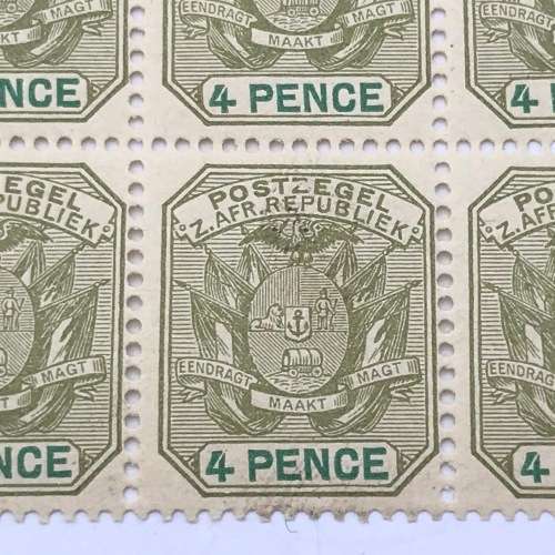 ZAR SACC 228 Sage Green and Green 4d stamps - block of 15 unmounted mint