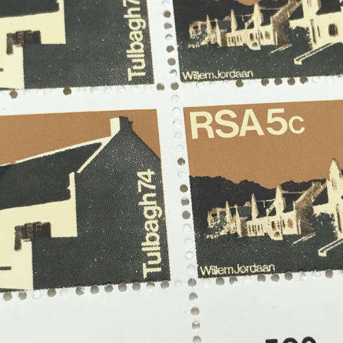 SACC 352 Restoration of Tulbagh - block of 4 mint 5c stamps with large perforation shift