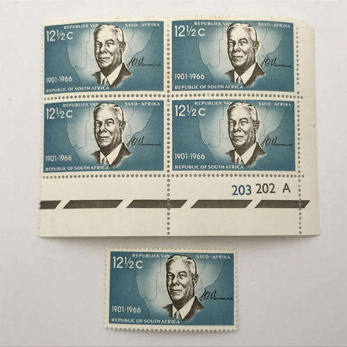 SACC 260 Block of 4 x 12 1/2 cent stamps with black printing shifted tot he left