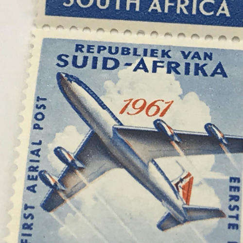 SACC 219 Anniversary of first SA flight - block of 6 stamps, all with large shift of orange printing