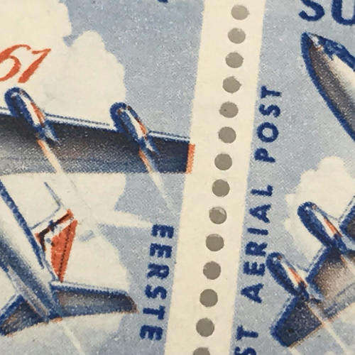 SACC 219 Anniversary of first SA flight - block of 6 stamps, all with large shift of orange printing