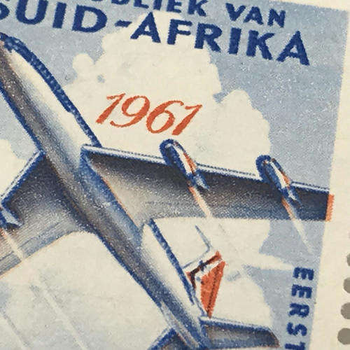 SACC 219 Anniversary of first SA flight - block of 6 stamps, all with large shift of orange printing