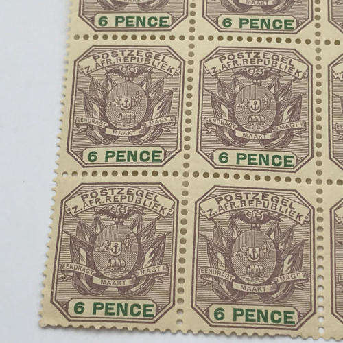 ZAR 1896 - SACC 229 unmounted mint 6 Pence stamps - block of of 15