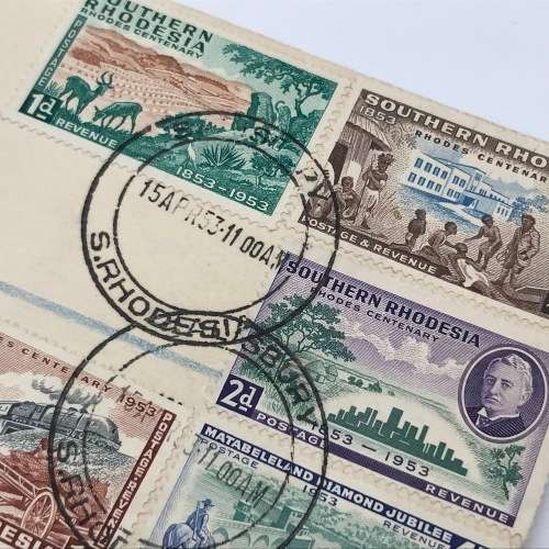 1953 Southern Rhodesia Centenary lot of 5 stamps on illustrated first day cover - SACC 73-77