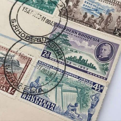 1953 Southern Rhodesia Centenary lot of 5 stamps on illustrated first day cover - SACC 73-77