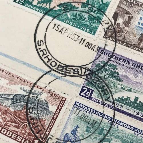 1953 Southern Rhodesia Centenary lot of 5 stamps on illustrated first day cover - SACC 73-77
