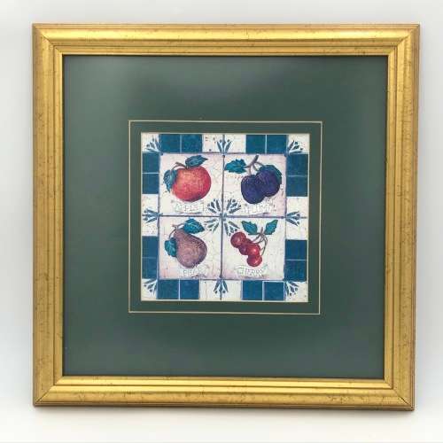 Print in frame of Apple, Plum, Pear and cherry - frame 38 x 38cm and print 16,5 x 16,5cm