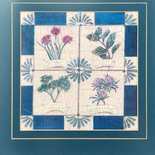 Print in frame of Chives, Basil, Parsley and Rosemary - frame 38 x 38cm and print 16,5 x 16,5cm