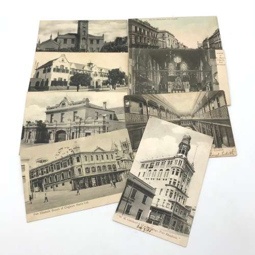 Lot of 8 antique post cards with Port Elizabeth buildings - all over 100 years old