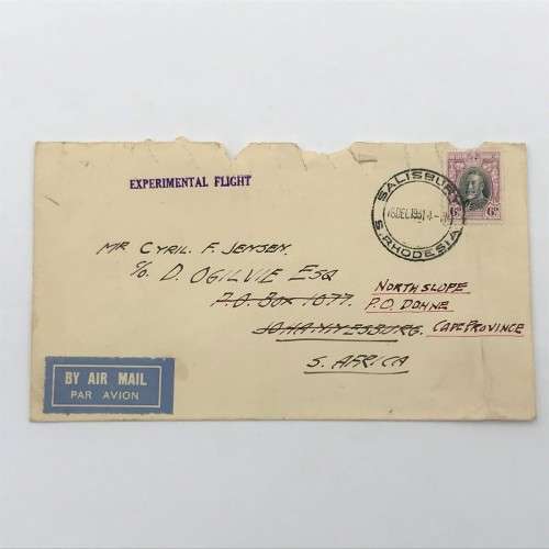 Southern Rhodesia 1931 Experimental Flight from Salisbury, South Africa redirected to Norhslope