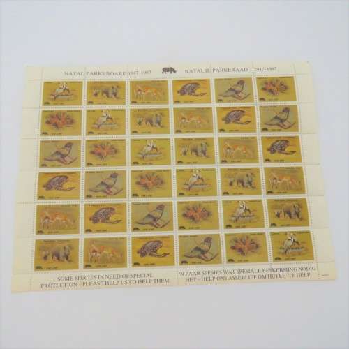 1987 Natal Parks Board - Full sheet of special protection animal stamps