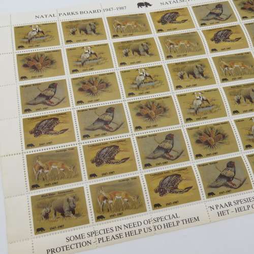 1987 Natal Parks Board - Full sheet of special protection animal stamps