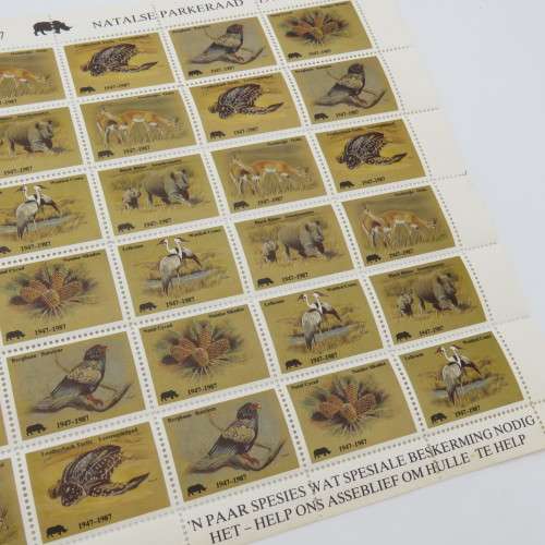 1987 Natal Parks Board - Full sheet of special protection animal stamps