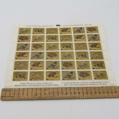 1987 Natal Parks Board - Full sheet of special protection animal stamps