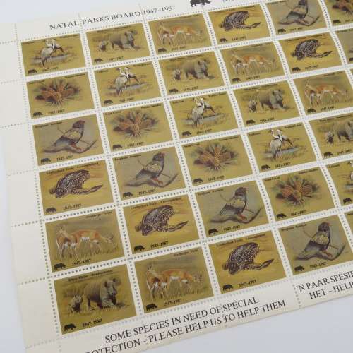 Species in need of Special Protection stamps - Full sheet - Natal Parks Board