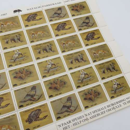 Species in need of Special Protection stamps - Full sheet - Natal Parks Board