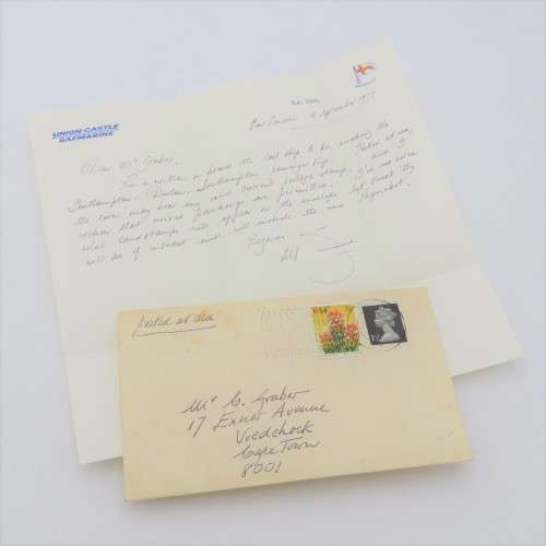 Letter on VAAC Union Castle paper 1977 in Durban to Cape Town with RSA coil stamp
