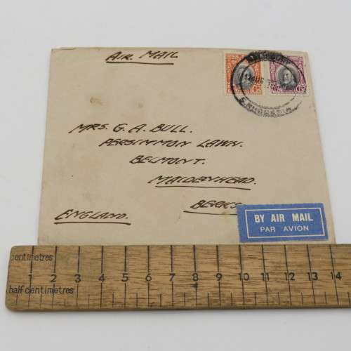 Early Airmail cover 1933 Salisbury, Southern Rhodesia to Berkshire, England - Flap torn