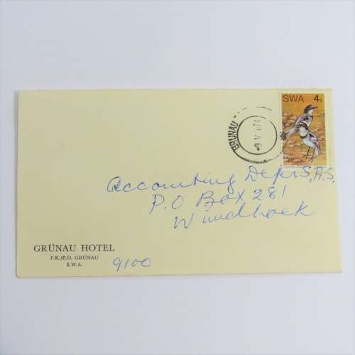 South West Africa cover from Grunau to Windhoek on Grunau Hotel Stationery