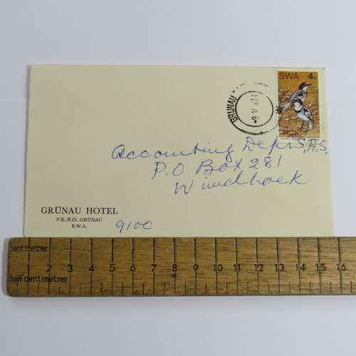 South West Africa cover from Grunau to Windhoek on Grunau Hotel Stationery