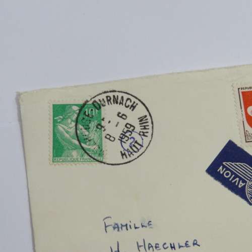 Postal cover - Airmail Haut-Rhin, France to Estcourt, South Africa posted 6-6-1959