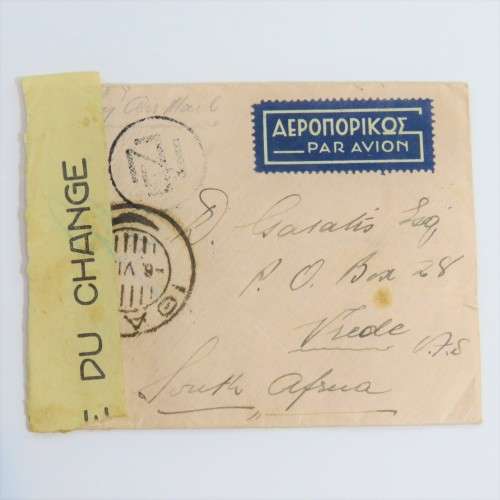 Postal cover - Airmail Greece to South Africa 6-6-1937