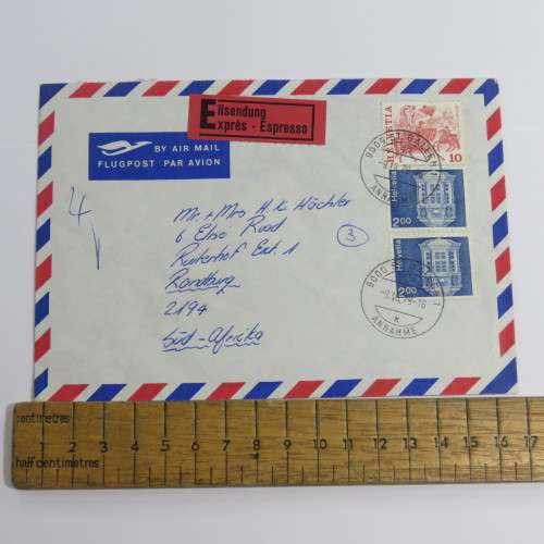 Postal Cover - Airmail and Express postage from St Gallen, Switzerland to Randburg