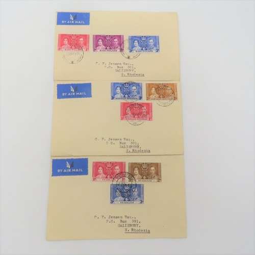 1937 Coronation of George 6 - Swaziland, Basutoland and Bechuanaland airmail covers