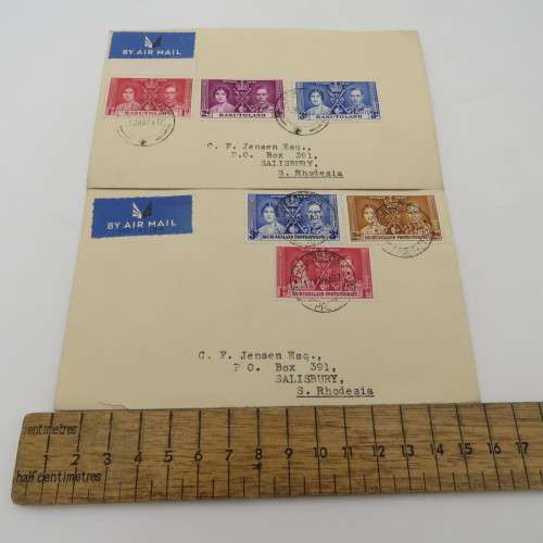 1937 Coronation of George 6 - Swaziland, Basutoland and Bechuanaland airmail covers