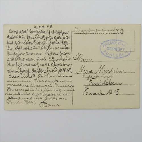 1914 WW1 Prisoner of war postcard with photo of Mosheim family - sent to Max Mosheim