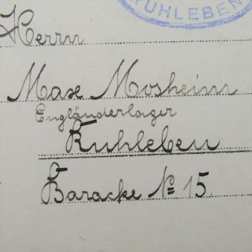1914 WW1 Prisoner of war postcard with photo of Mosheim family - sent to Max Mosheim