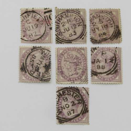 Victoria One Penny stamps - cancelled in 1882,1883,1884,1885,1886,1887 and 1888