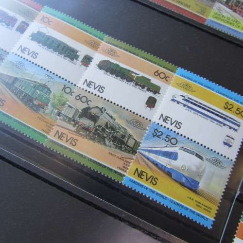 Lot of 91 Train Locomotive stamps - 16 sets on cards - mint