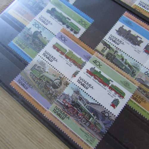 Lot of 91 Train Locomotive stamps - 16 sets on cards - mint