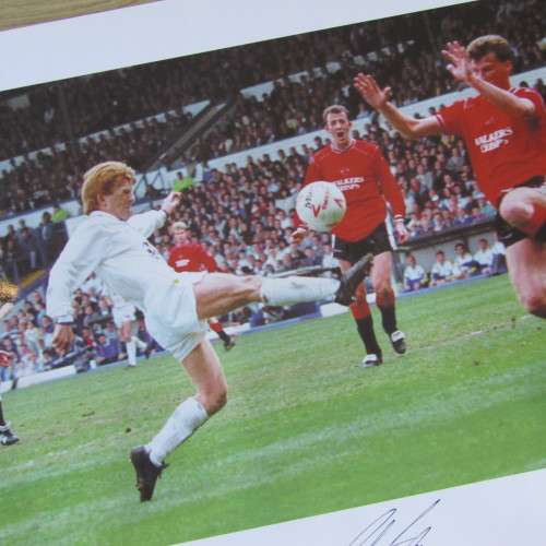 Gordon Stracham United football legend signed poster with COA - Big Blue Tube