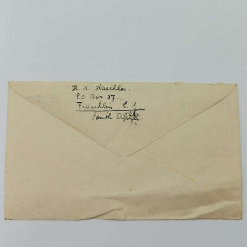 Postal cover - Airmail from Franklin, South Africa to Orbe-Vand, Switzerland