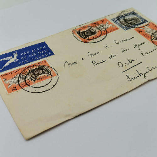 Postal cover - Airmail from Franklin, South Africa to Orbe-Vand, Switzerland