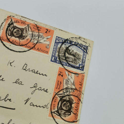 Postal cover - Airmail from Franklin, South Africa to Orbe-Vand, Switzerland