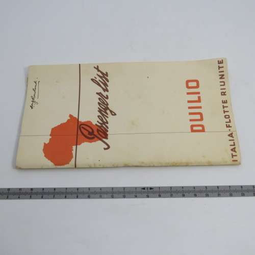 Vintage Passenger list Duilio Italia booklet