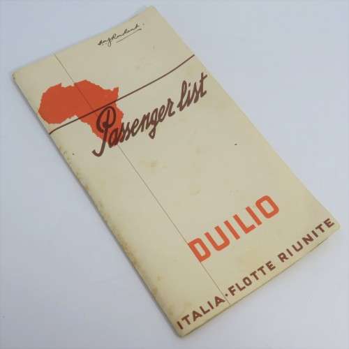 Vintage Passenger list Duilio Italia booklet