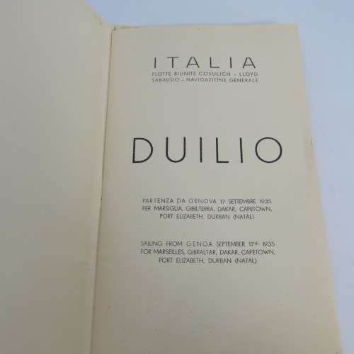 Vintage Passenger list Duilio Italia booklet