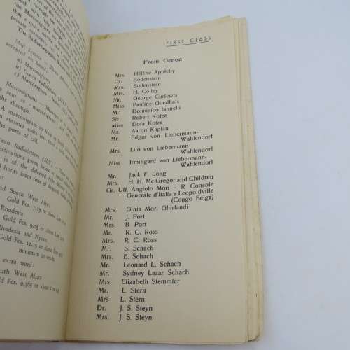 Vintage Passenger list Duilio Italia booklet