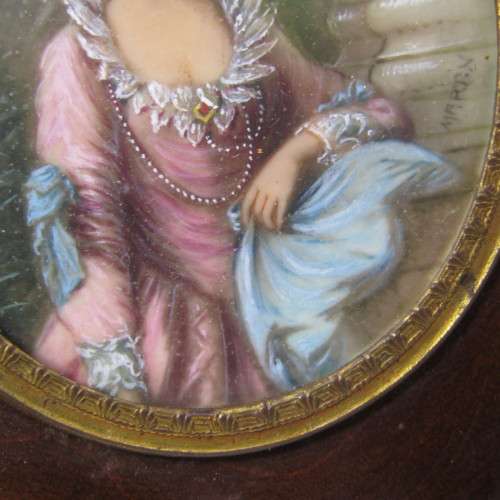 Antique miniature portrait painting in wooden frame by MARTIN
