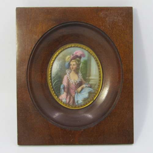 Antique miniature portrait painting in wooden frame by MARTIN