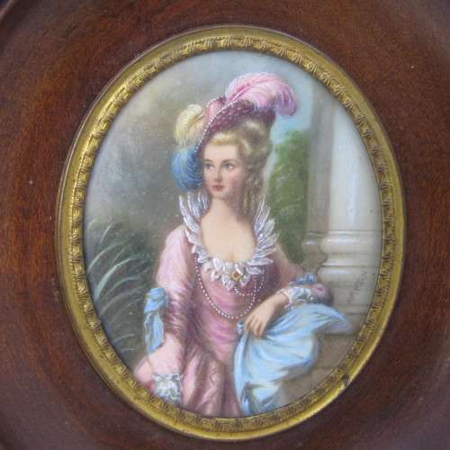 Antique miniature portrait painting in wooden frame by MARTIN