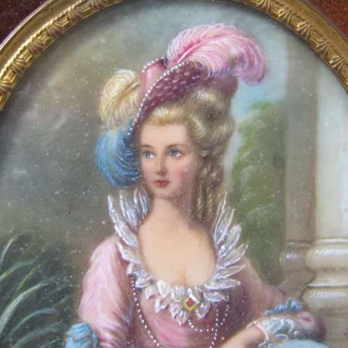 Antique miniature portrait painting in wooden frame by MARTIN