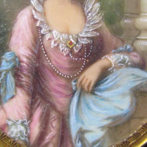 Antique miniature portrait painting in wooden frame by MARTIN
